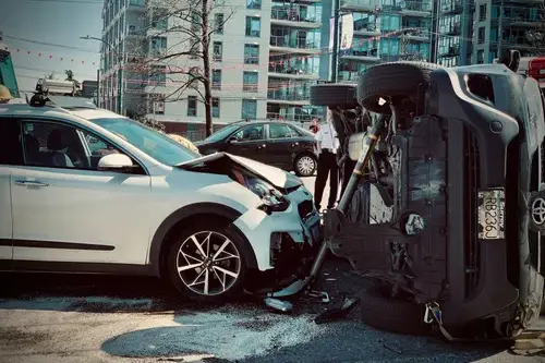 Two cars in an accident.